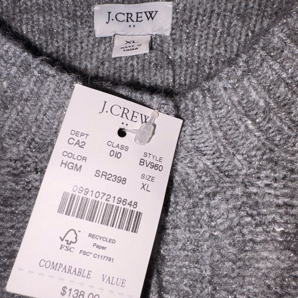 J. Crew Gray Shimmer Women's Cardigan with Rhinestone Buttons - Picture 5 of 6